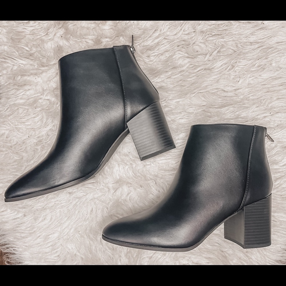 black  faux leather booties